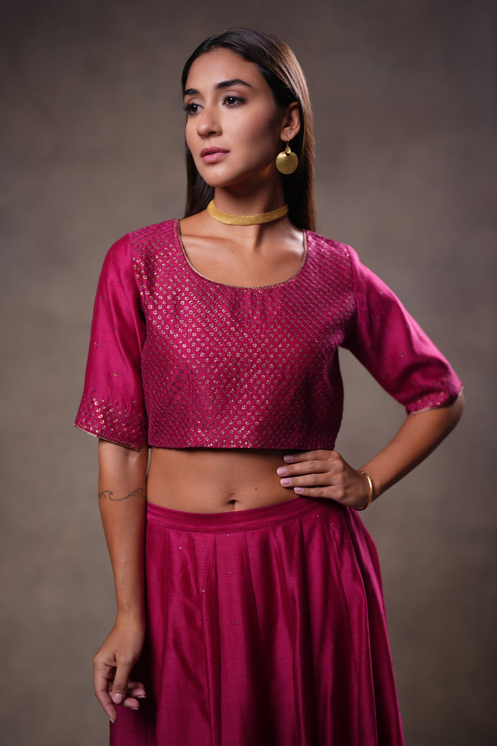 Magenta Hand Embroidered Chanderi Blouse