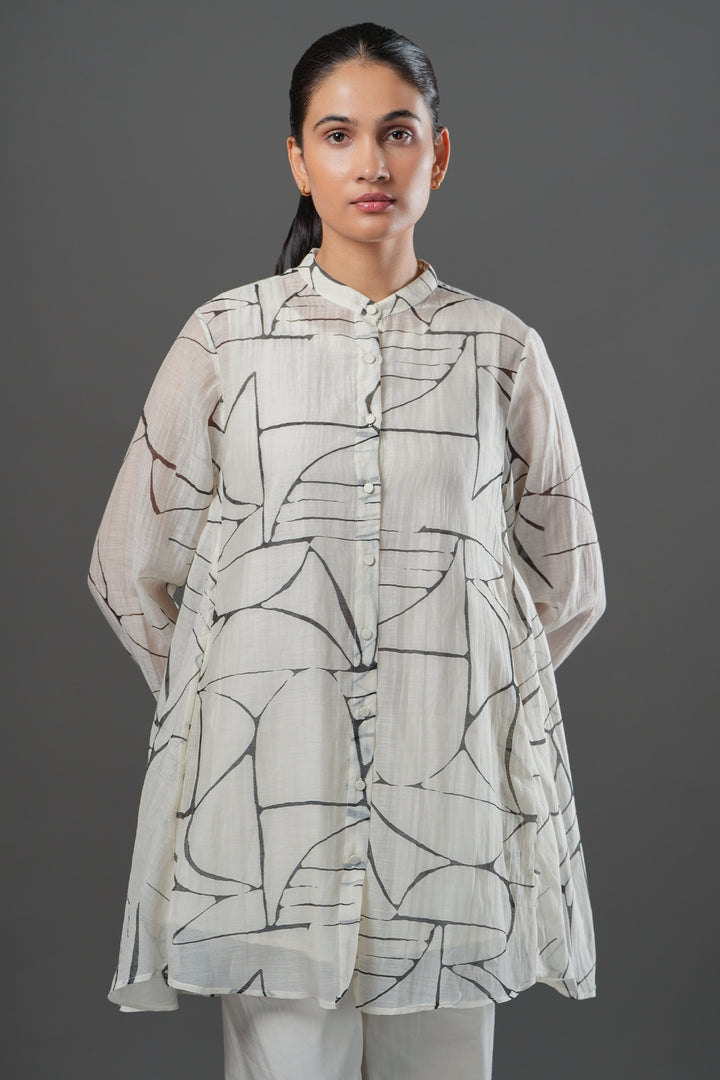 Off White Abstract Printed Oversized Shirt