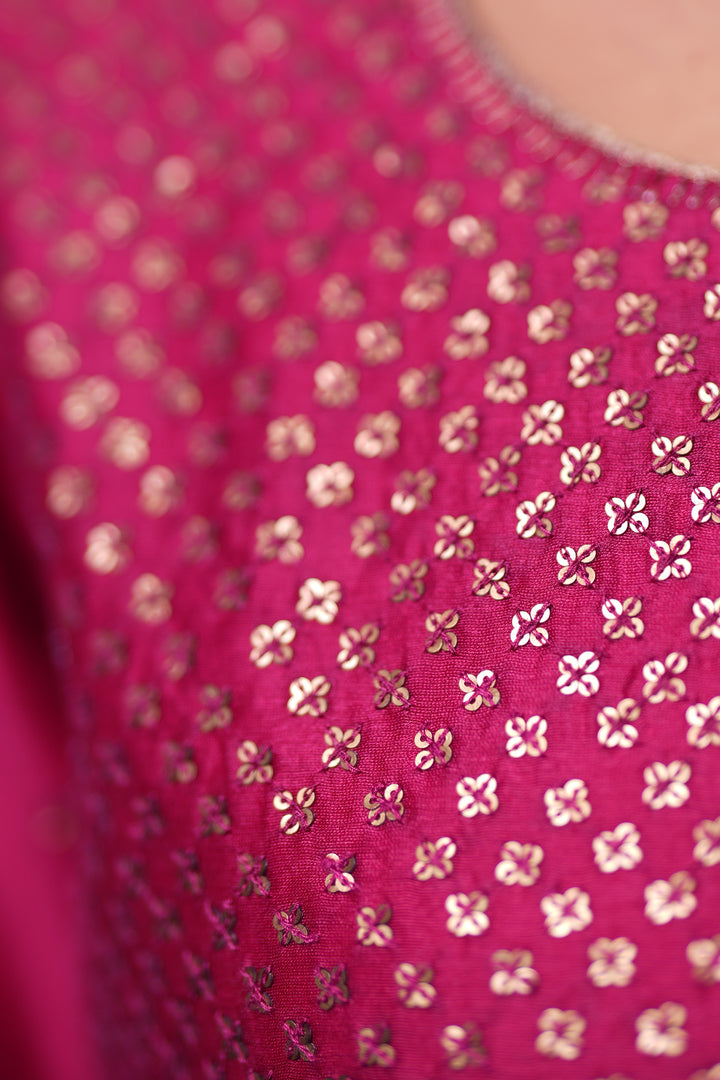 Magenta Hand Embroidered Chanderi Lehenga Set with Blouse & Dupatta