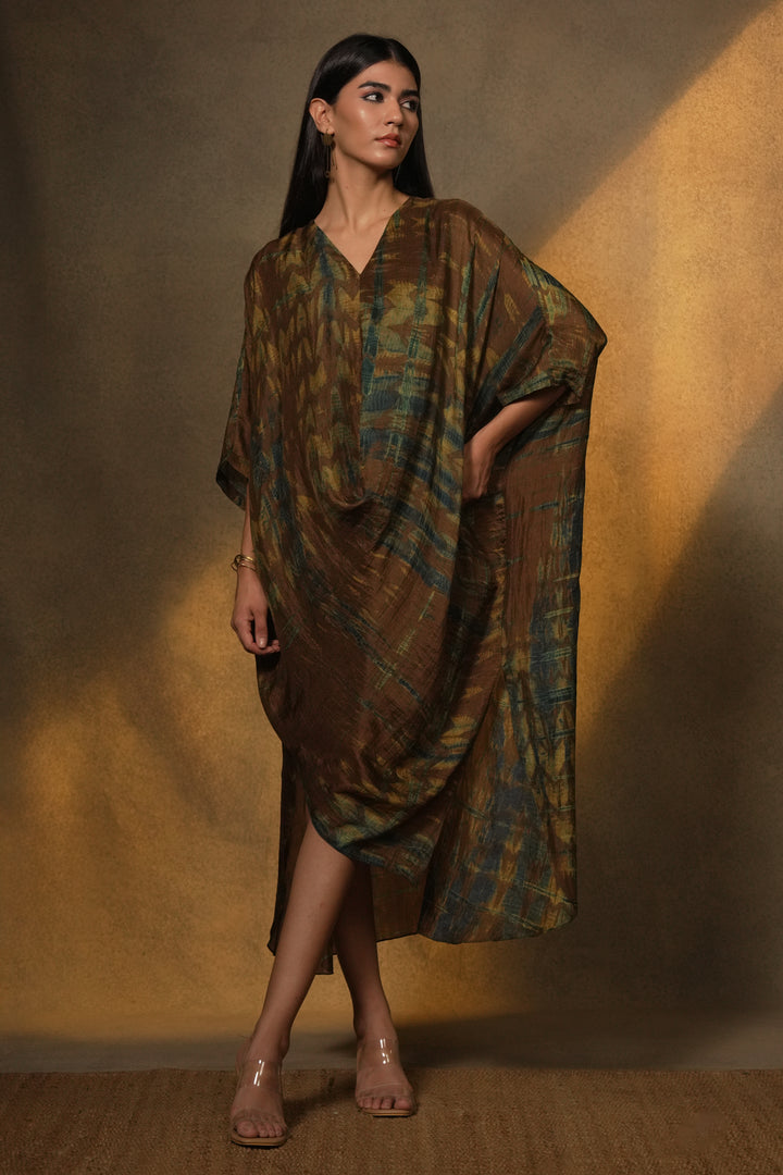 Brown Shibori Silk Dress