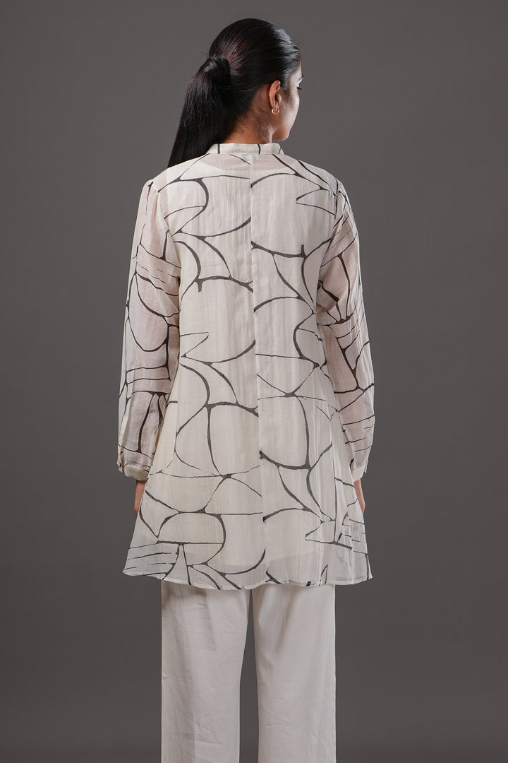 Off White Abstract Printed Oversized Shirt
