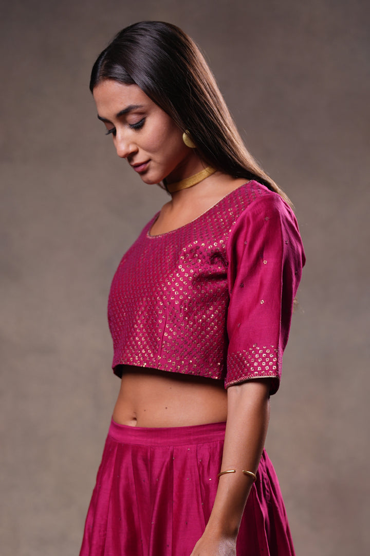 Magenta Hand Embroidered Chanderi Blouse