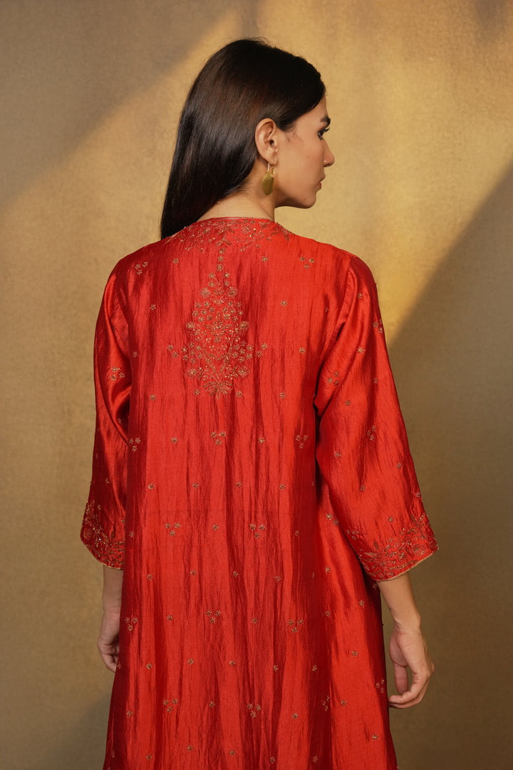 Orange Hand Embroidered Silk Cape with Slip