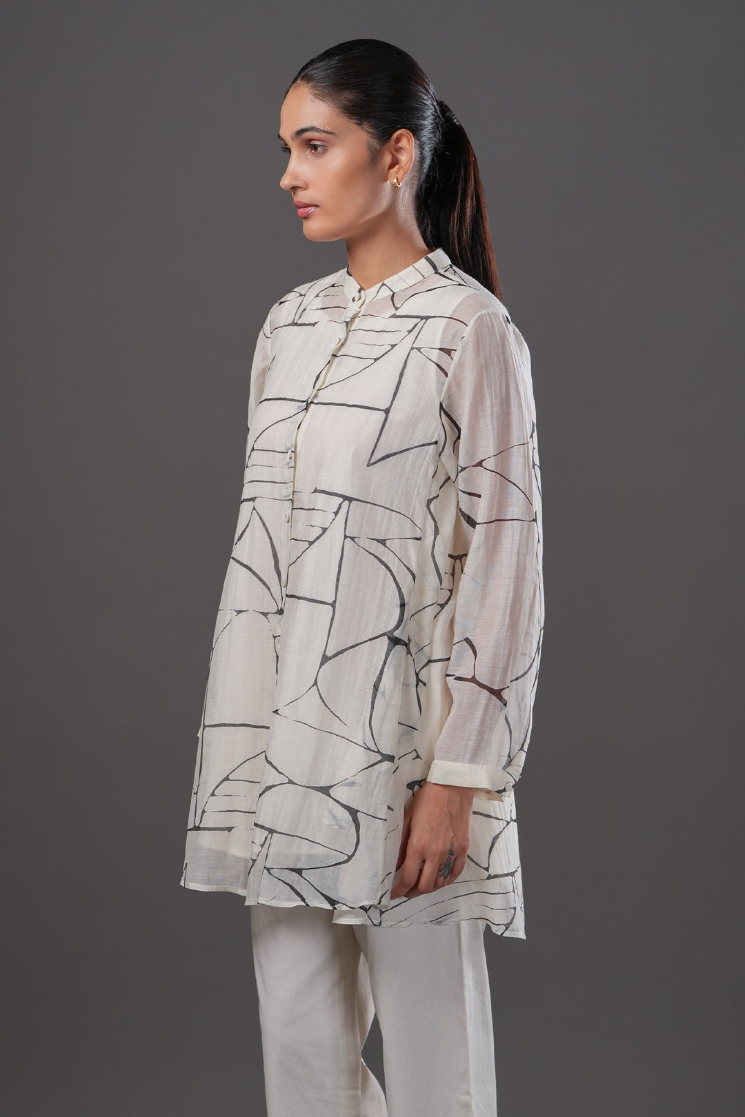 Off White Abstract Printed Oversized Shirt