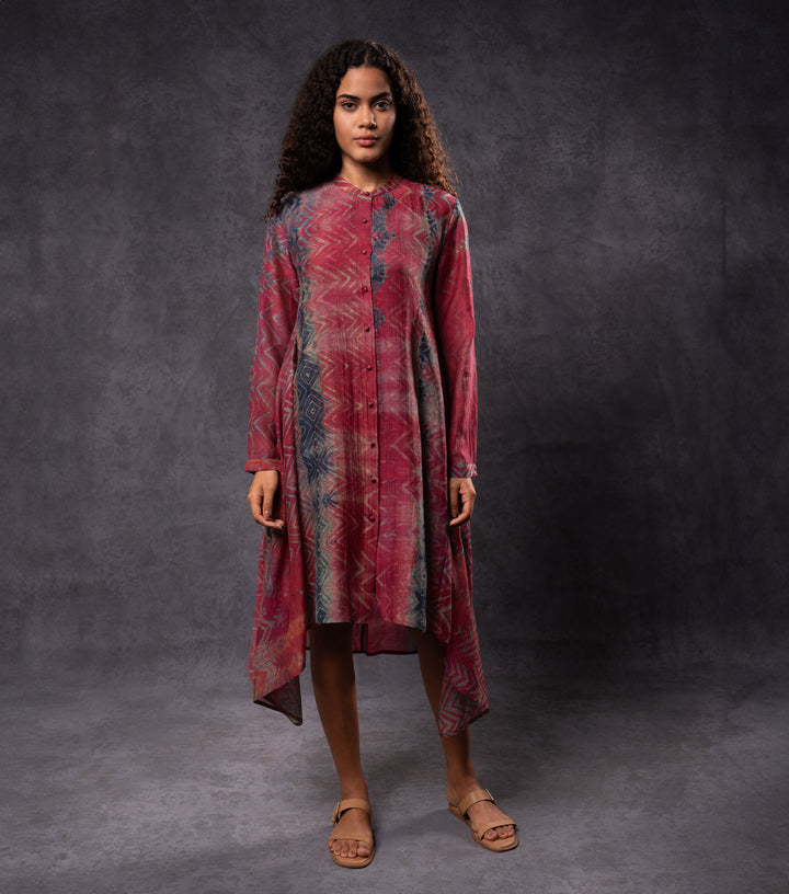 Wine Hand-Dyed Shibori Asymmetrical Dress