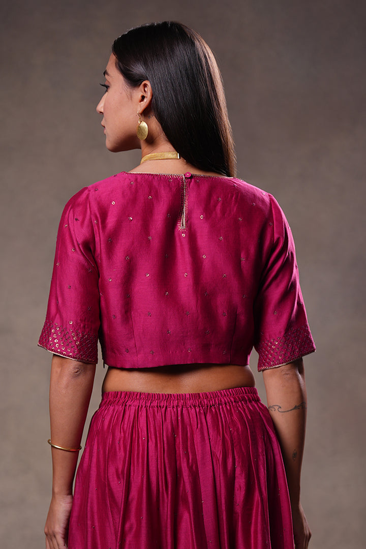 Magenta Hand Embroidered Chanderi Blouse