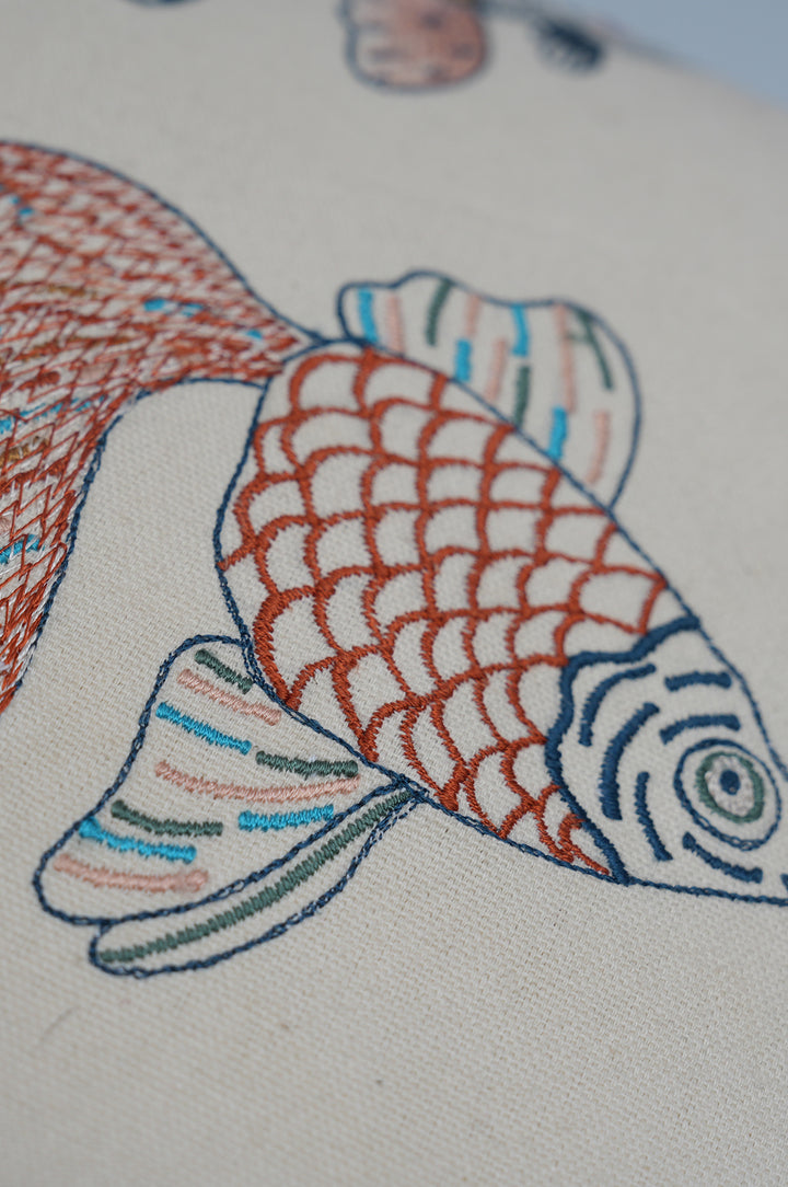 Multicolour Fish Embroidered Cushion Cover