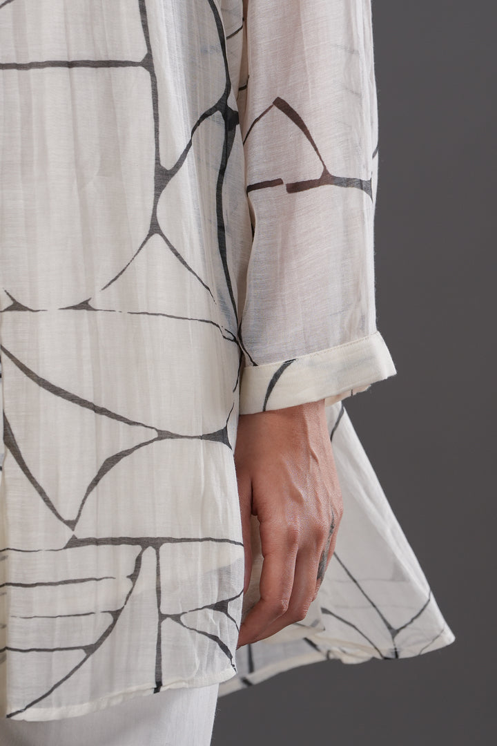 Off White Abstract Printed Oversized Shirt
