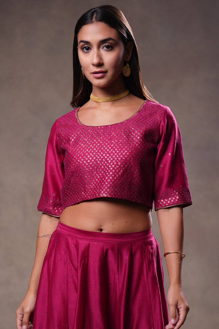 Magenta Hand Embroidered Chanderi Blouse