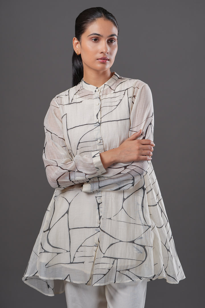 Off White Abstract Printed Oversized Shirt