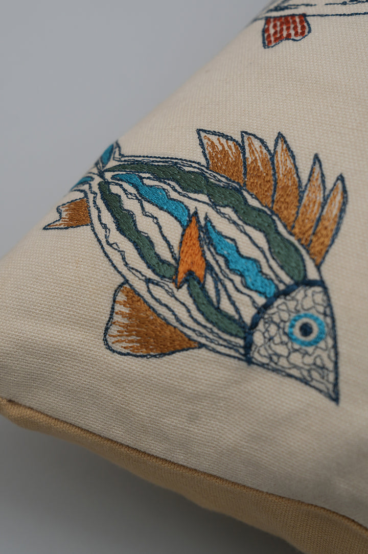 Multicolour Fish Embroidered Cushion Cover