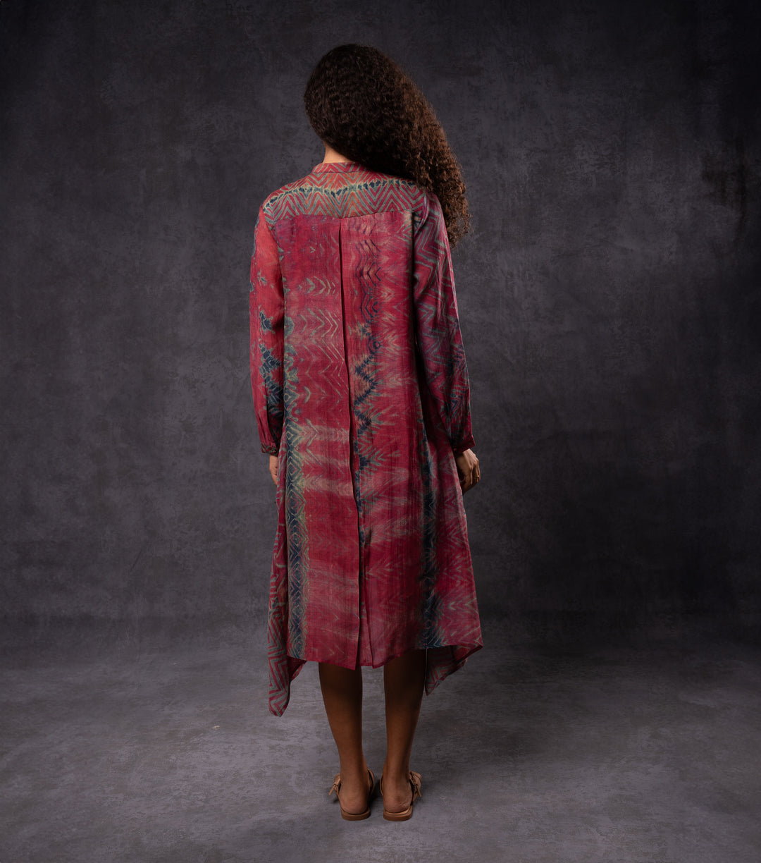 Wine Hand-Dyed Shibori Asymmetrical Dress