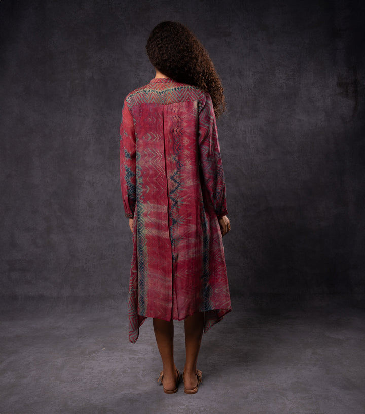 Wine Hand-Dyed Shibori Asymmetrical Dress