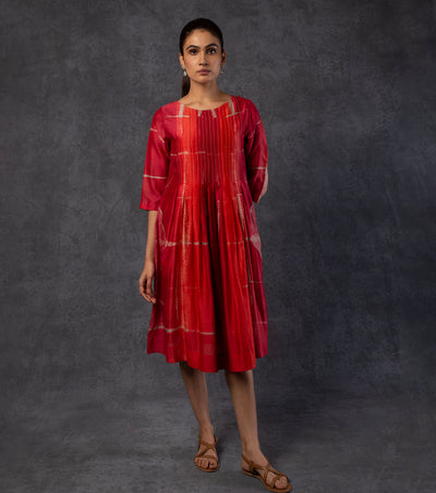 Red Pleated Chanderi Dress