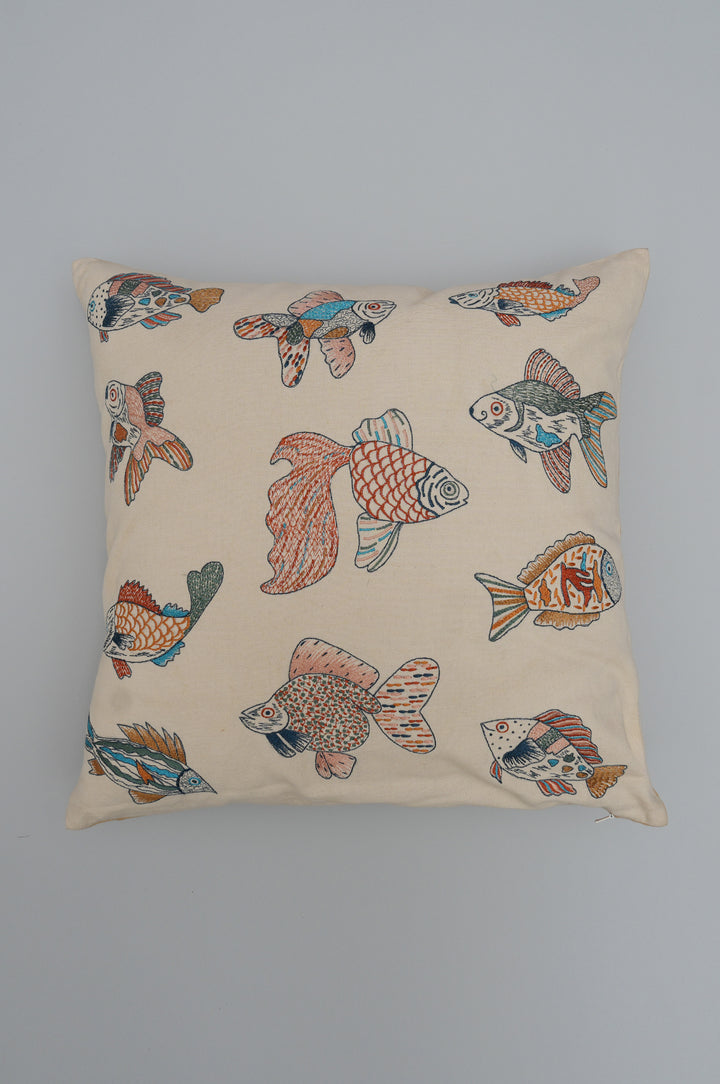 Multicolour Fish Embroidered Cushion Cover