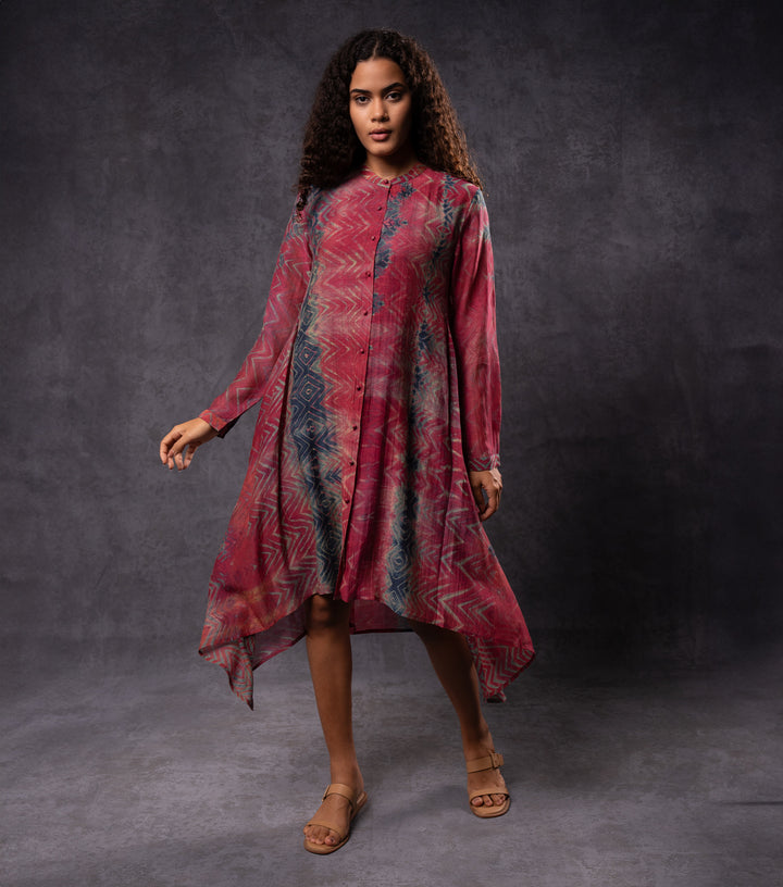 Wine Hand-Dyed Shibori Asymmetrical Dress