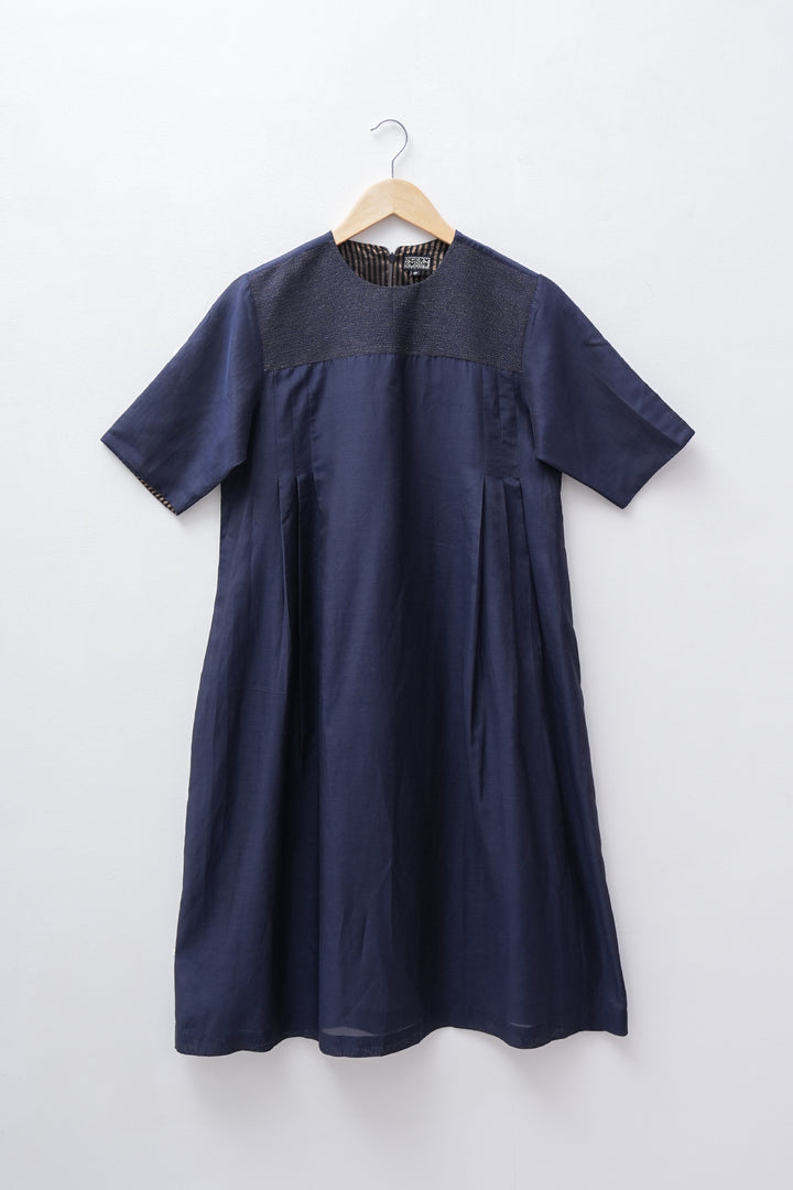 Navy Embroidered Cotton Silk Kurta