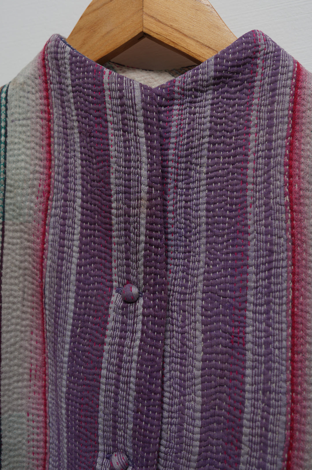 Purple & Sage Stripe Cotton Kantha Jacket