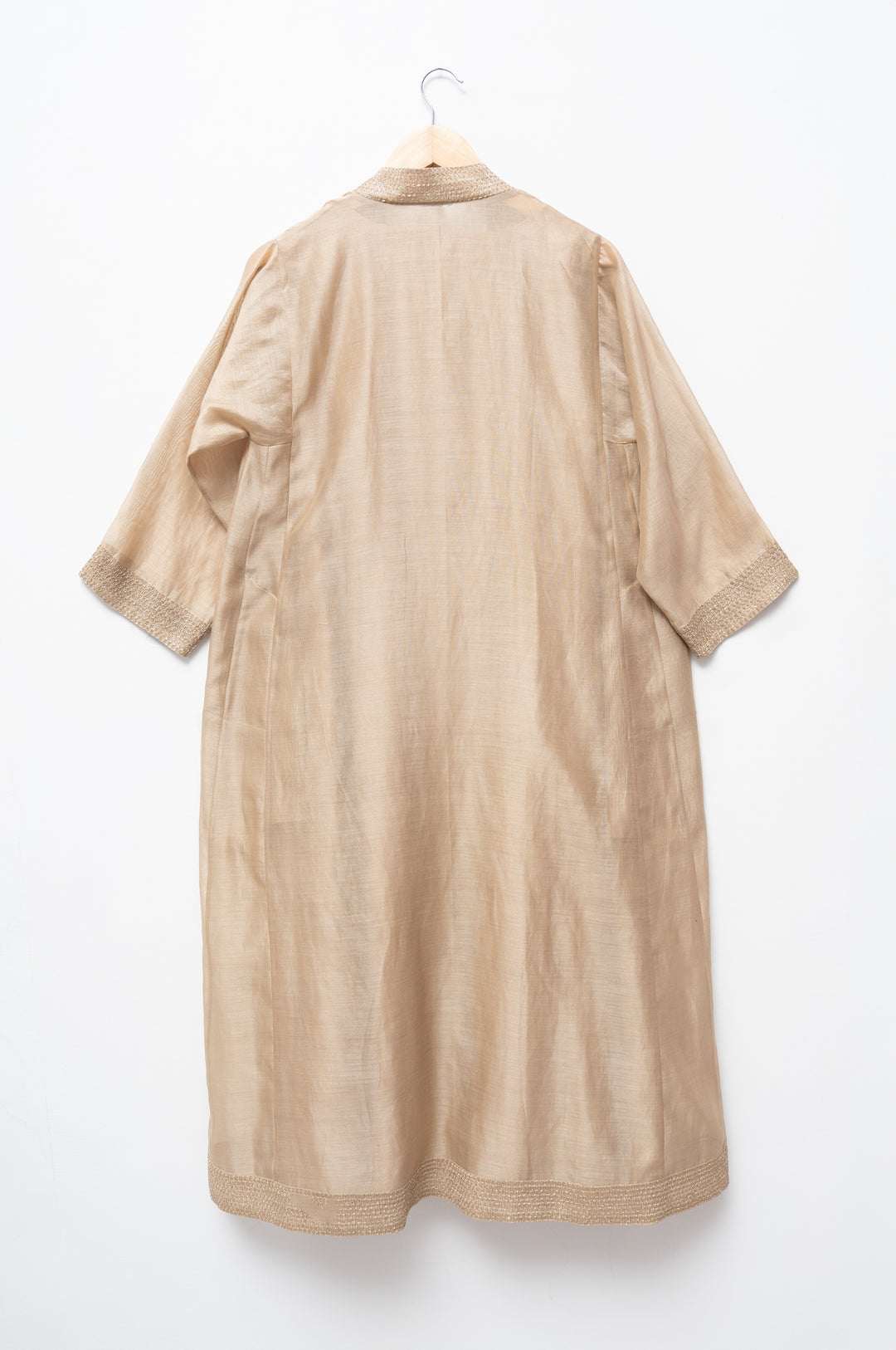 Beige Hand Embroidered Chanderi Cape with Silk Dress and Palazzo