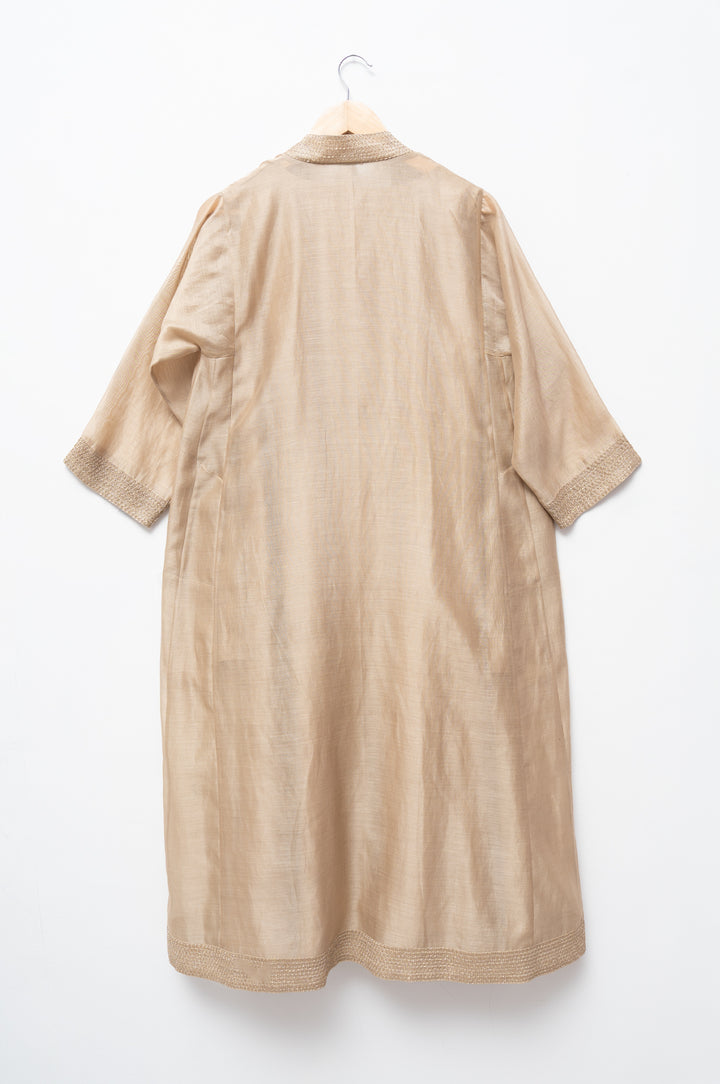 Beige Hand Embroidered Chanderi Cape with Silk Dress and Palazzo