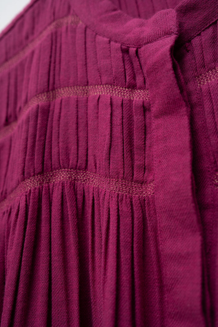 Magenta Embroidered Wool Dress
