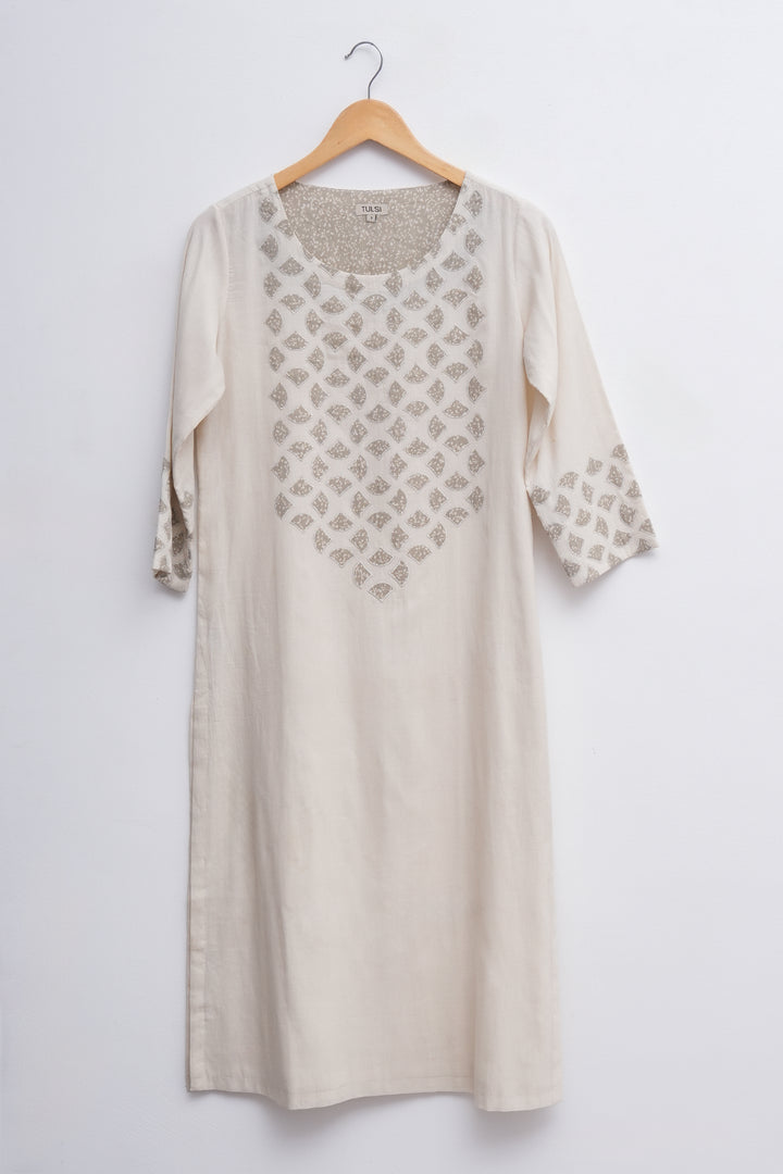 Natural Patch Work Embroidered Cotton Kurta