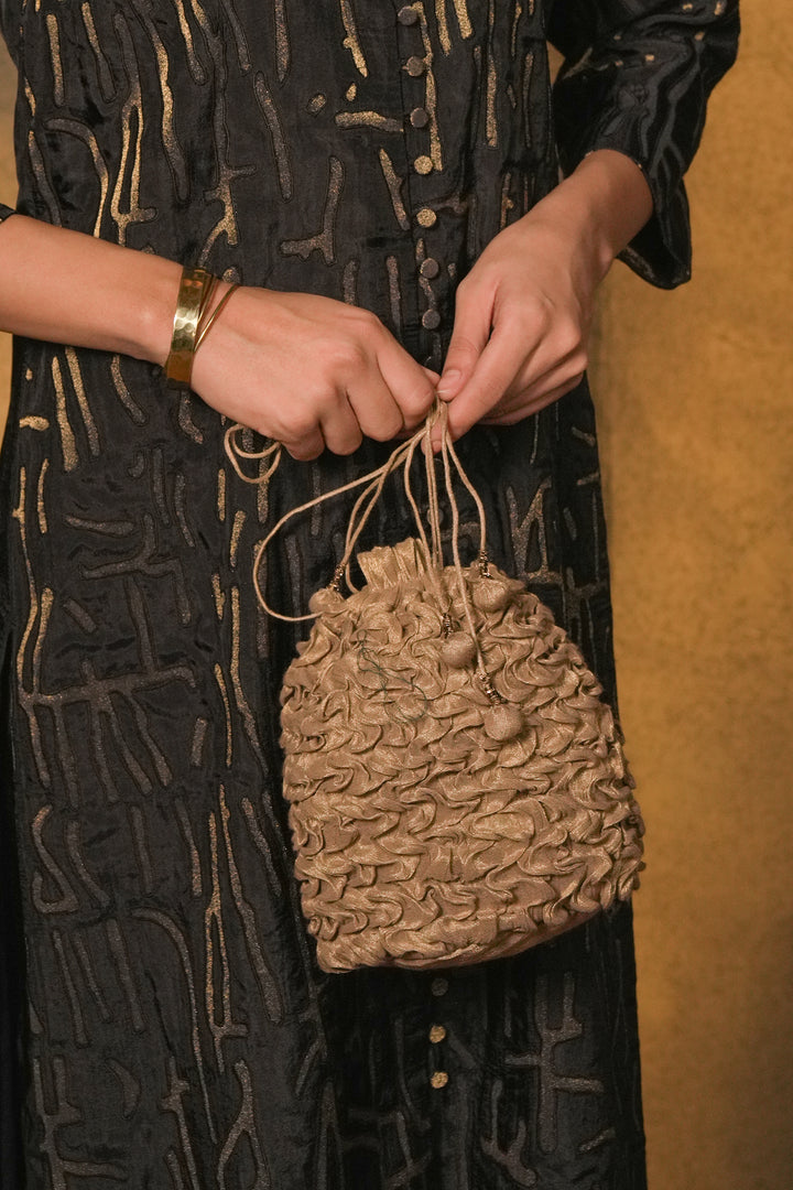 Gold Hand Embroidered Tissue Potli