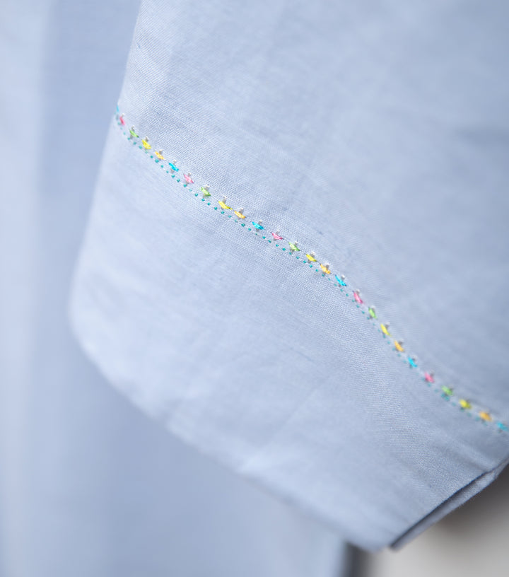 Sky Blue Cotton Embroidered Kurta
