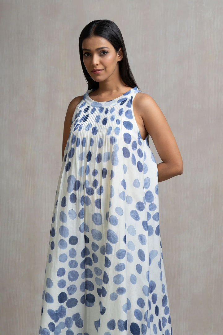 Soft Chanderi Printed Polka Halter Dress