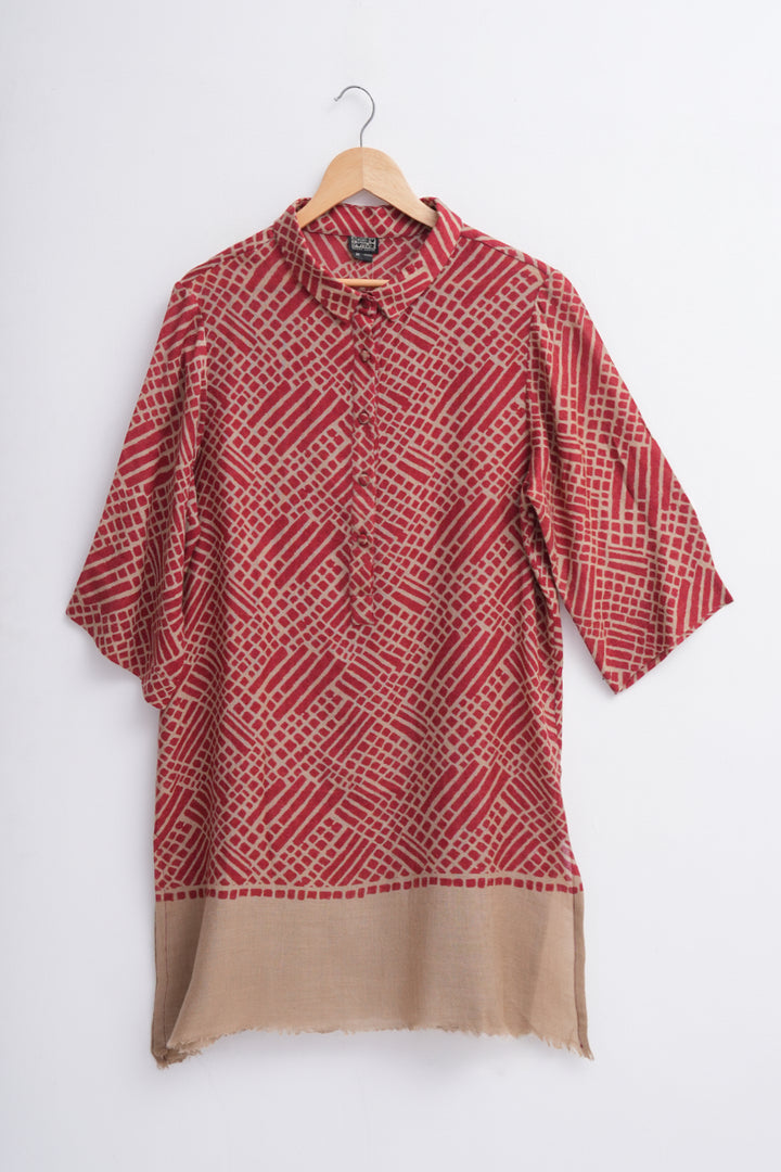 Maroon Beige Wool Top