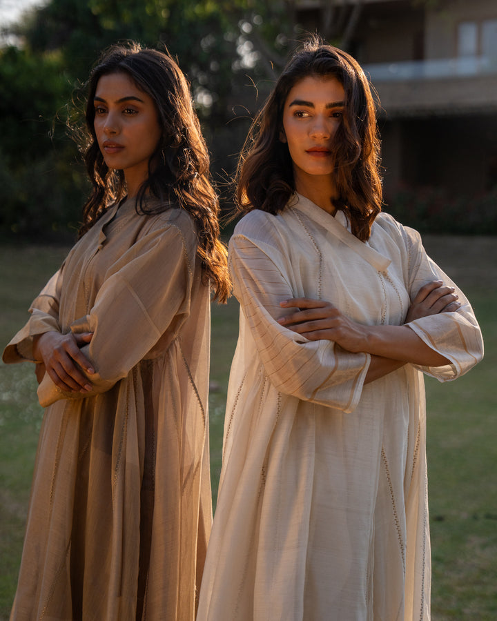 Beige Chanderi Embroidered Choga