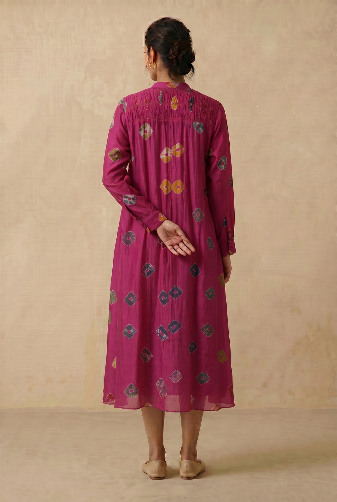 Pink Bandhani Chanderi Dress