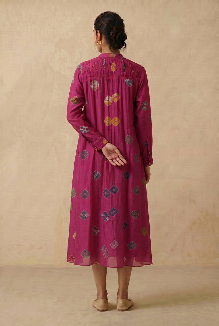 Pink Bandhani Chanderi Dress