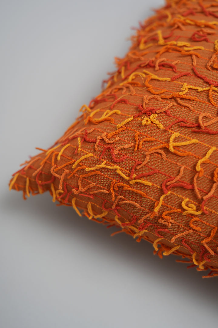 Orange Embroidered Cushion Cover