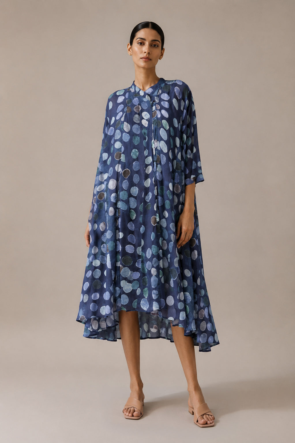 Peacock Blue Polka Printed Choga