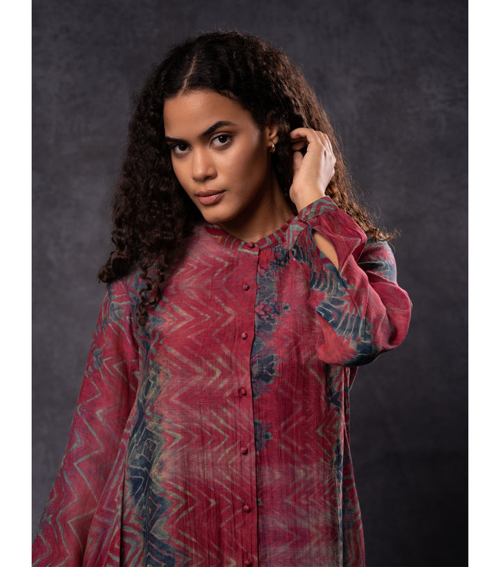 Wine Hand-Dyed Shibori Asymmetrical Dress