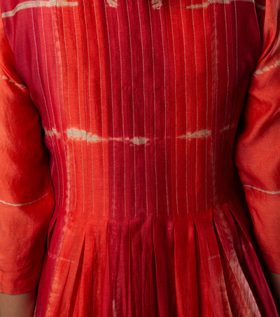 Red Pleated Chanderi Dress