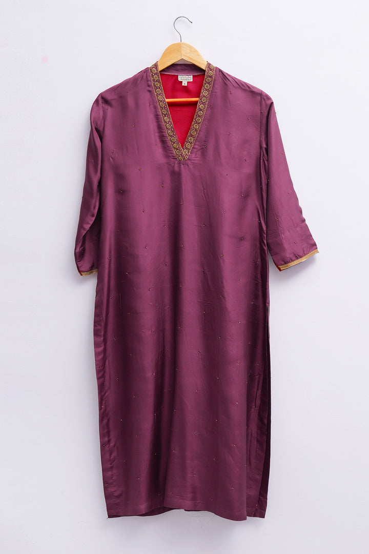 Plum Chanderi Embroidered Kurta