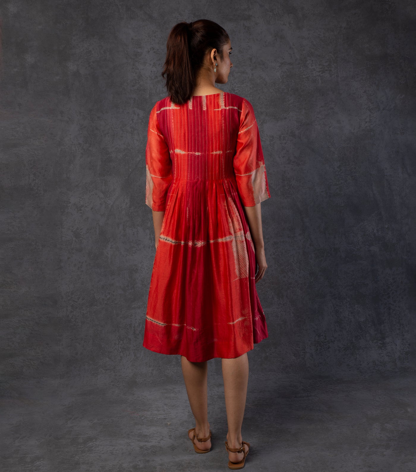 Red Pleated Chanderi Dress