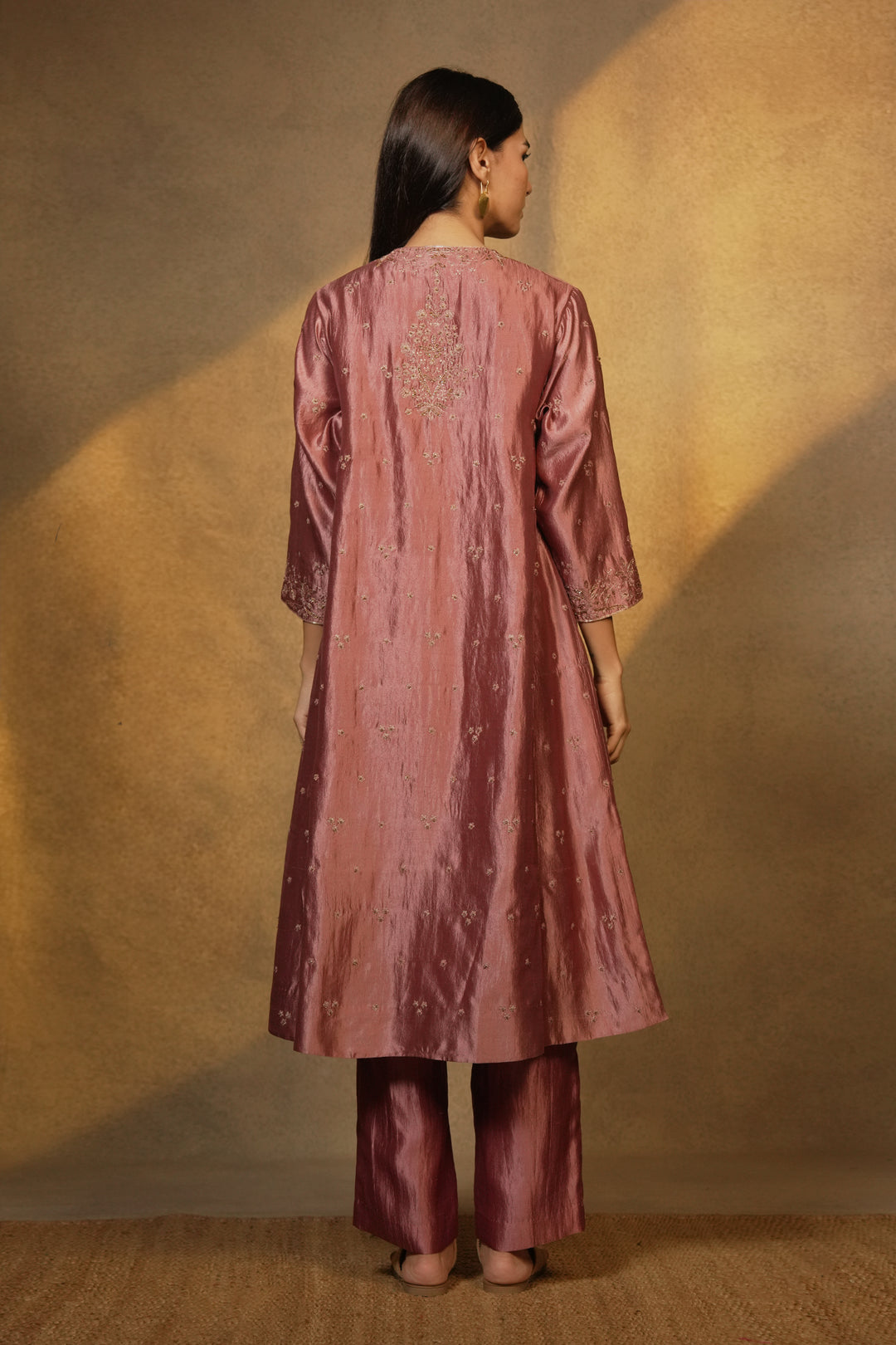 Old Rose Hand Embroidered Silk Cape with Slip