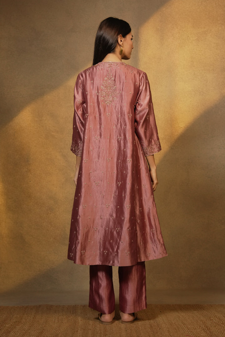 Old Rose Hand Embroidered Silk Cape with Slip