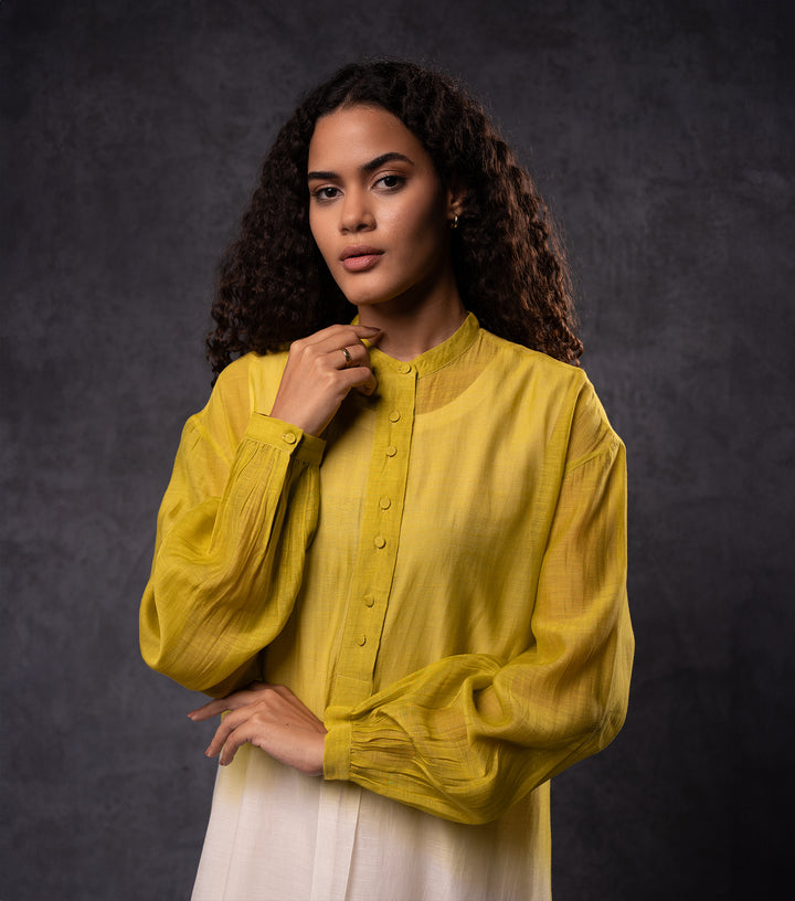 Lime & Mustard Ombre Cotton Silk Dress