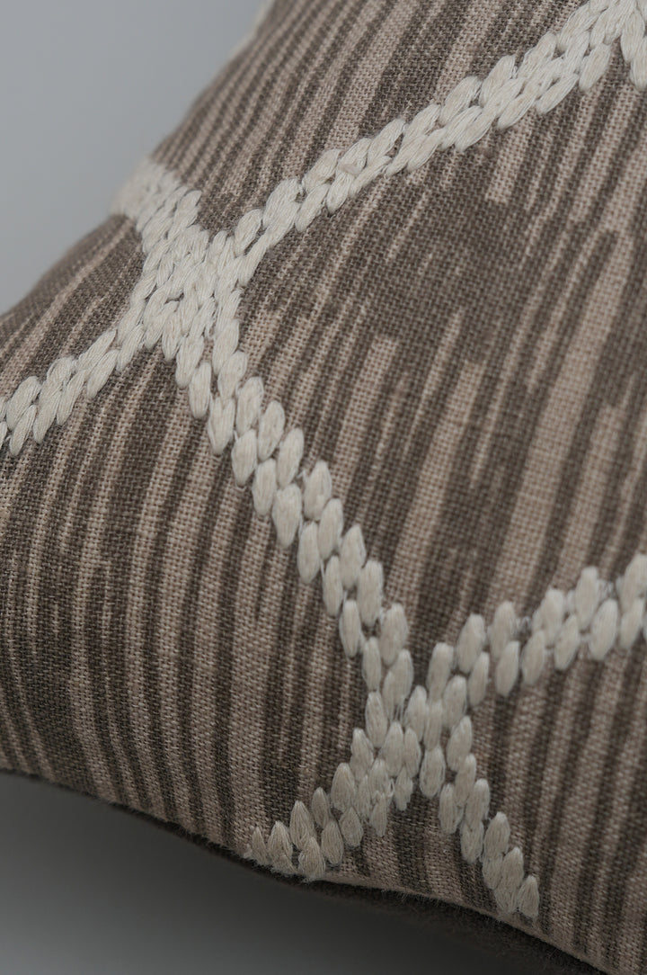 Ivory & Taupe Embroidered Cushion Cover