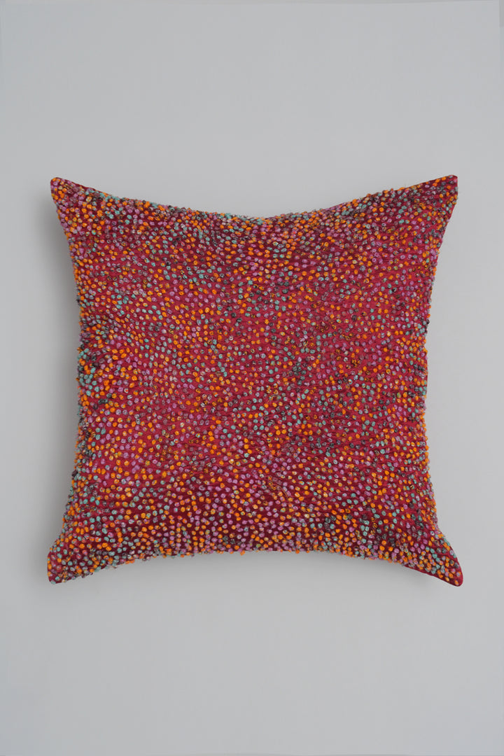 Multi Color French Knot Silk Cushion Cover