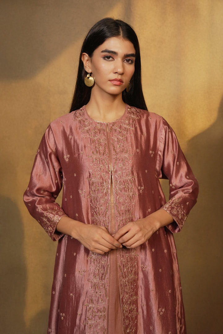 Old Rose Hand Embroidered Silk Cape with Slip