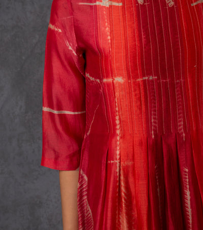 Red Pleated Chanderi Dress