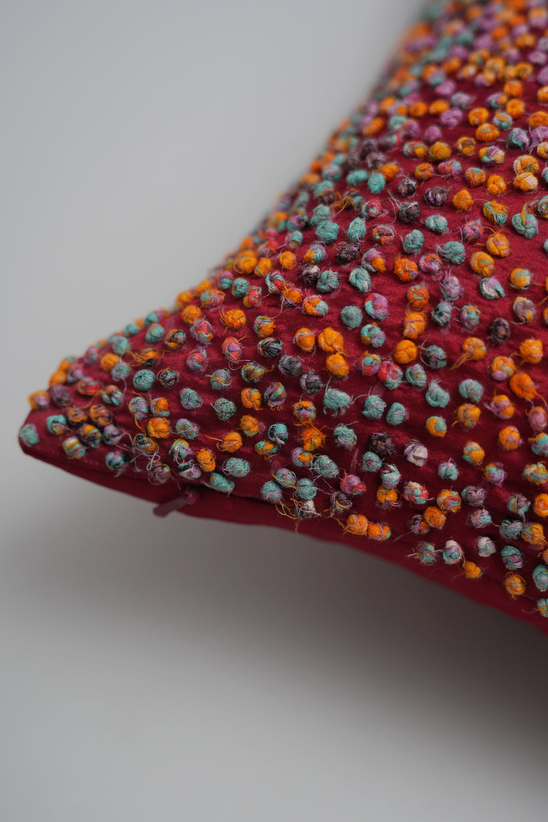 Multi Color French Knot Silk Cushion Cover
