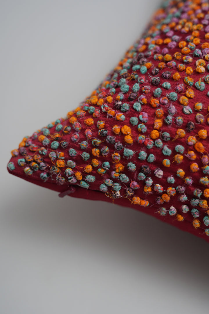 Multi Color French Knot Silk Cushion Cover