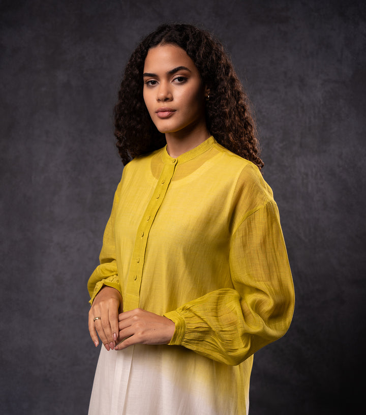 Lime & Mustard Ombre Cotton Silk Dress