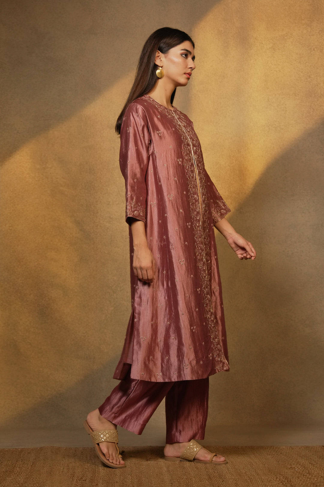 Old Rose Hand Embroidered Silk Cape with Slip